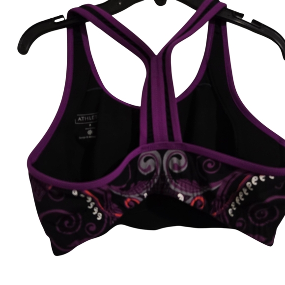 Athleta Black and Red Purple White Floral Sports Bra Workout Athleisure - Picture 2 of 6